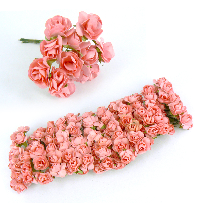 1.5cm Mini Roses - Hot Pink/Coral (12pk)